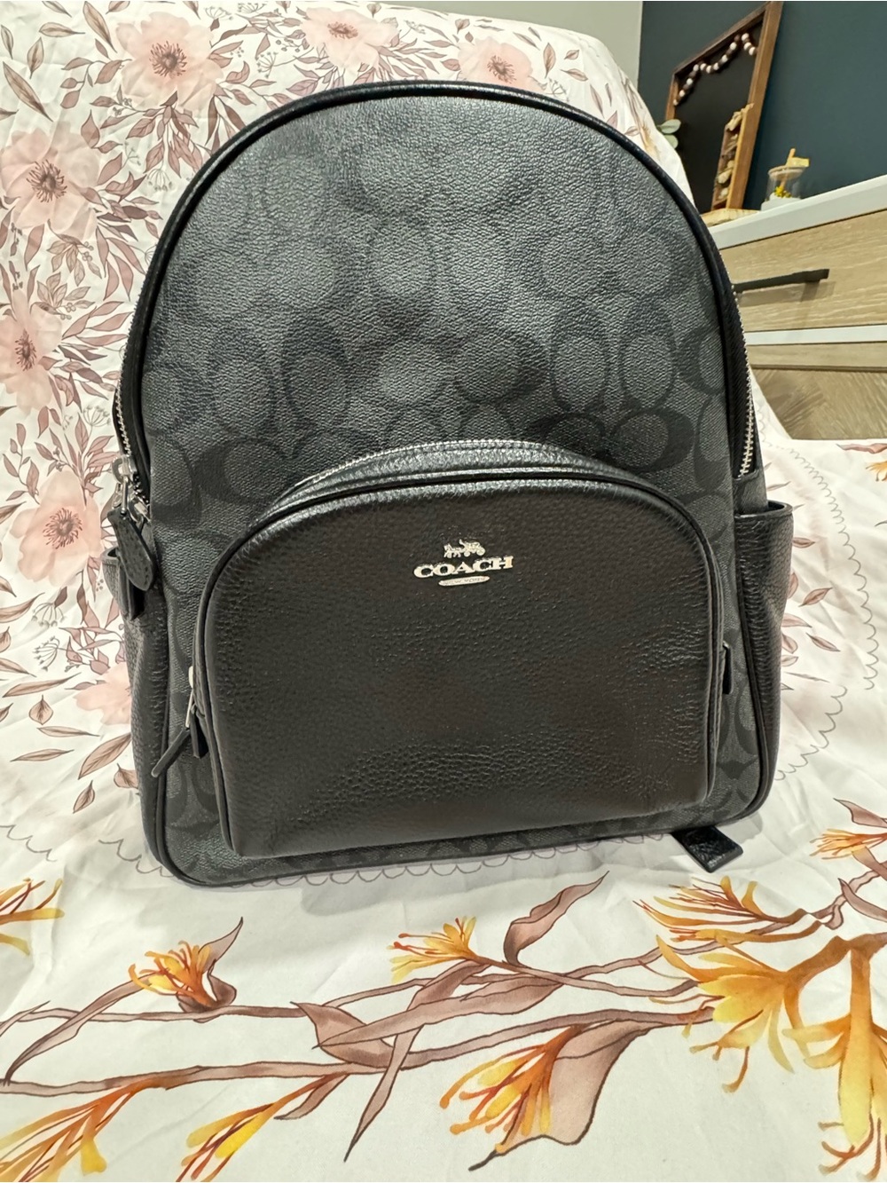 Coach Black Signature Logo Backpack